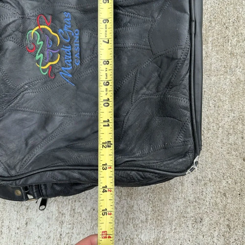 Vintage Mardi Gras Casino Stitched Black Briefcase Business Case Portfolio Bag